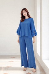 Set Mentosa Áo Lụa Tay Kiểu Quần Lai Chéo Nút 3 Màu-SMTS070925L1