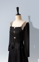 Đầm Xòe Katosa Tay Dài Phối Ren 1 Màu Đen-TPSXD050823