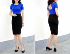 Đầm thun khoét lưng tay con phối đen xanh M&S-P2606070717