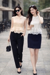 Áo Mentosa cổ Đức phối bèo 3 màu-AKMTS011025B1