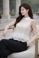 Áo Mentosa cổ Đức phối bèo 3 màu-AKMTS011025B1