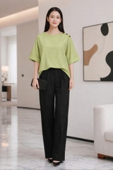 Áo Basic Vai Phối Nút Mentosa 2 Màu-AKMTS060925L1