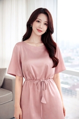 Đầm Lụa Suông Katosa Phối Dây Eo-DKTS29022026