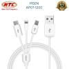 Cáp sạc 3 đầu Pisen AP07-1200 dài 1.2m cổng TypeC/ MicroUSB/ Lightning - hỗ trợ truyền dữ liệu lightning (trắng)