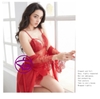 Áo choàng ngủ kết hợp đầm ngủ có mút-Váy ngủ xuyên thấu mỏng manh ren lưới quần lọt khe gợi cảm quyễn rũ MÀU đỏ