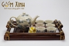 Bộ trà dáng Minh Long men rạn giả cổ kèm khay tre