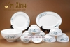 Bộ đồ ăn Bát Tràng hoa sen vẽ tay (set 4)