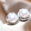 Bông tai Ngọc trai nước ngọt Thiên nhiên Cao cấp - Hoa 6 cánh Nạm Zirconia - SANKA FLOWER PEARL (10ly) - CTJ1910