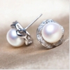 Bông tai Ngọc trai nước ngọt Thiên nhiên Cao cấp - Hoa 6 cánh Nạm Zirconia - SANKA FLOWER PEARL (10ly) - CTJ1910