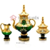 BỘ BÌNH TRÀ THỦY TINH MÀU MẠ VÀNG ĐẮP NỔI HOA CỔ ĐIỂN