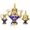 BỘ BÌNH TRÀ THỦY TINH MÀU MẠ VÀNG ĐẮP NỔI HOA CỔ ĐIỂN