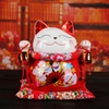 Mèo Thần Tài đỏ giơ 2 tay- Quạt Kim Vận Chiêu Tài