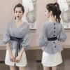 Áo peplum tay phồng cách điệu nơ eo