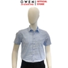 Áo Sơ Mi Nam Tay Ngắn Owen AB230295NT màu xanh nhạt kẻ caro Body fit - dáng suông tà lượn có túi chất liệu Nano Spandex