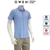 Áo Sơ Mi Nam Tay Ngắn Owen AB230102NT màu xanh tím nhạt dáng suông tà bằng có túi chất liệu Knit