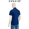 Áo Sơ Mi Nam Tay Ngắn Owen AB230189NT Màu xanh cổ vịt in họa tiết dáng suông tà bằng có túi chất liệu sợi tre