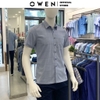 Áo Sơ Mi Nam Tay Ngắn Owen AB230179NT Màu kẻ caro lớn xám đậm dáng suông tà bằng có túi chất liệu sợi sồi