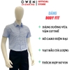 Áo Sơ Mi Nam Tay Ngắn Owen AB230295NT màu xanh nhạt kẻ caro Body fit - dáng suông tà lượn có túi chất liệu Nano Spandex