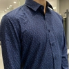 Áo Sơ Mi Nam Tay Dài Owen AS230677D màu navy in họa tiết xanh dáng slim fit tà lượn không túi vải sợi tre
