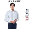 Áo Sơ Mi Trắng Nam Tay Dài Owen AR230327D màu trắng trơn dáng suông tà lượn không túi chất liệu sợi sồi