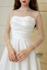 Váy cưới phi nhật cổ lọ tay dài trắng điểm ngọc lửng HCD141
