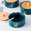 Gạt tàn thuốc lá sứ - xanh cổ vịt – kèm nắp gỗ – phong cách Bắc Âu Qianhuiju (QH-0602) - gia dụng plus