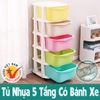 Tủ nhựa đa sắc ngăn kéo 5 tầng có bánh xe hàng Việt Nhật