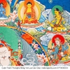 Cuộn Tranh ThangKa Phật Liên Hoa Sinh Bằng Vải Gấm Cao Cấp quà tặng sếp quà mừng thọ