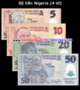 Bộ tiền Nigeria 4 tờ 5 10 20 50 Naira 2013 polymer