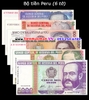 Bộ tiền Peru 6 tờ 10 50 100 500 1000 5000 Intis 1988