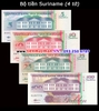 Bộ tiền Suriname 4 tờ 5 10 25 100 Gulden 1998