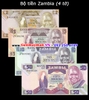 Bộ tiền Zambia 4 tờ 2 5 10 20 Kwacha 2018