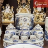 Bộ Bát Hương Men Ngọc Vẽ Vàng - Bàn Gia Tiên Và Thần Linh - Cặp Tài Địa Và Thần Phát Kim Cao Cấp