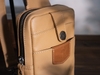 Túi đeo chéo da bò nhỏ gọn mini travel bag Manuk Leather kaki bản đặc biệt (dây đeo 2 lớp da)