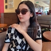 Mắt Kính Thời Trang Nữ Mắt Mèo - Kính Chanel Nữ Nâu Hổ Phách Gọng Đính Logo Hãng