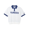 Áo Croptop MLB Korea Varsity Short Sleeve Knit Collar Tie New York Yankees Ivory