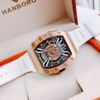 Đồng Hồ Nam Hanboro Tự Động Dây Silicone Trắng Vỏ Rose Gold 41x50mm HBR 993