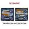Bộ 3 kéo (kéo cong + kéo thẳng + kéo răng + lược) màu xanh và màu hồng
