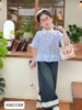 Áo sơ mi bèo xanh chấm bi bé gái  (16-28kg)