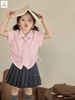 Set Melisa áo sơ mi hồng cà vạt mix chân váy xếp li kaki ghi