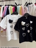 Áo phông cộc tay gắn họa tiết trái tim 3 màu trắng, hồng, đen