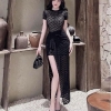 -Đầm Body Ren Thêu Cao Cấp Xẻ Tà Sang Trọng - Tặng Cài Đá ( Lót trong cùng màu đầm )