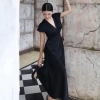 [NEW ]Váy Lụa Linen Dáng Dài (132cm) Cổ V Sang Chảnh Nữ Tính cho Phong Cách Thời Trang Hiện Đại ( Tặng kèm nơ )