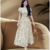 Đầm Voan Tơ Hoa Vàng Dáng Dài Tay Phồng Nhẹ Nhàng Cho Nữ. Women Dress