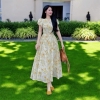 Đầm Voan Tơ Hoa Vàng Dáng Dài Tay Phồng Nhẹ Nhàng Cho Nữ. Women Dress