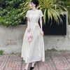 -Đầm Ren Trắng Dáng Dài  Hoa Eo Kiêu Sa .A-0147 .Women. Dress