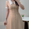 Đầm Thiết Kế Cổ Phối Tùng Xếp Ly Đính Nút Sang Trọng.A-0121. Women. Dress. Nhung Voi