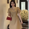 Đầm Xòe Nhẹ Tay Phồng Kèm Phụ Kiện Nơ Đính Đá, Thanh Lịch, Nữ Tính. A- 0147, Dress