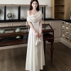 Đầm Lụa Trễ Vai Rút Dây Phom Dáng Dài Thanh Lịch Nữ Tính Lụa Tô Châu Mịn Mát Dày Dặn cho Phong Cách Sang Trọng