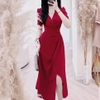 Đầm Thiết Kế Cổ Sơ Mi Thanh Lịch, Xoắn Eo Xẻ Tà Tôn Dáng. A-0120- Nữ Dress Women
